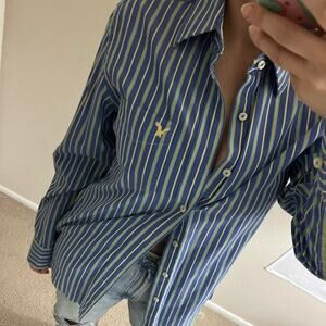Y2K American Eagle Outfitters Blue and Yellow Casual Button Down Shirt